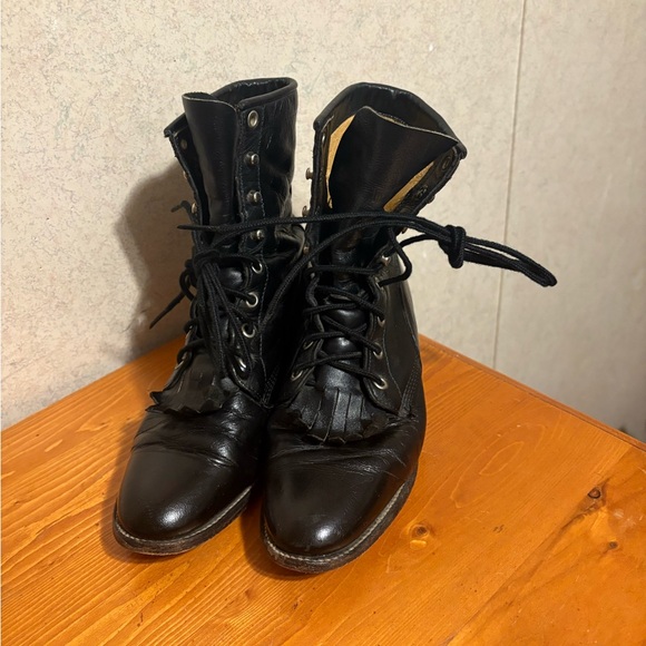 Vintage Justin Roper Lace Up Black Leather Boots L0506 Womens size 5.5 main image 7